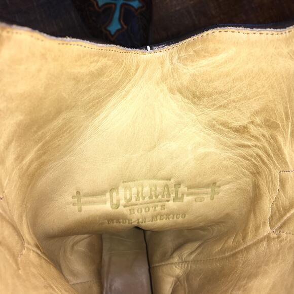 Corral Womens Boots 10 M Antique Brown Turquoise Saddle Rose Cross Inlay Western - Picture 12 of 13